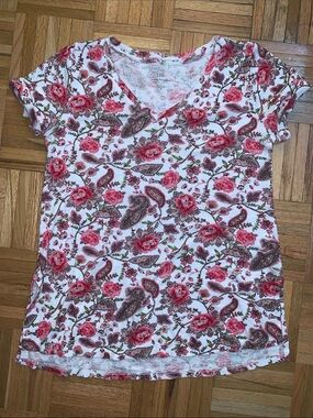 J. Jill Pima V-Neck Short Sleeve Top Women’s Size XS Paisley Patterned